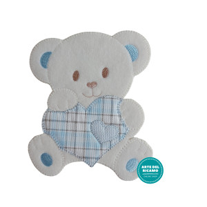 Large Iron-on Patch - Teddy Bear with Heart - Light Blue